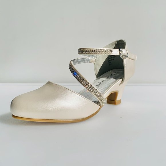 Little Girl PU Rhinestone Mary Jane Kitten Heel Pump (Ivory Leatherette) - Picture 4 of 6